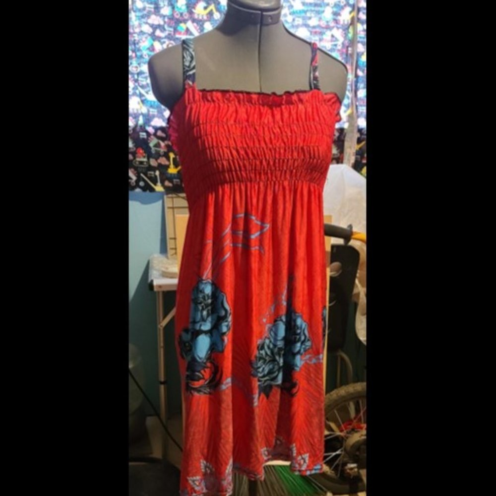Red Dress With Blue Roses (Large)